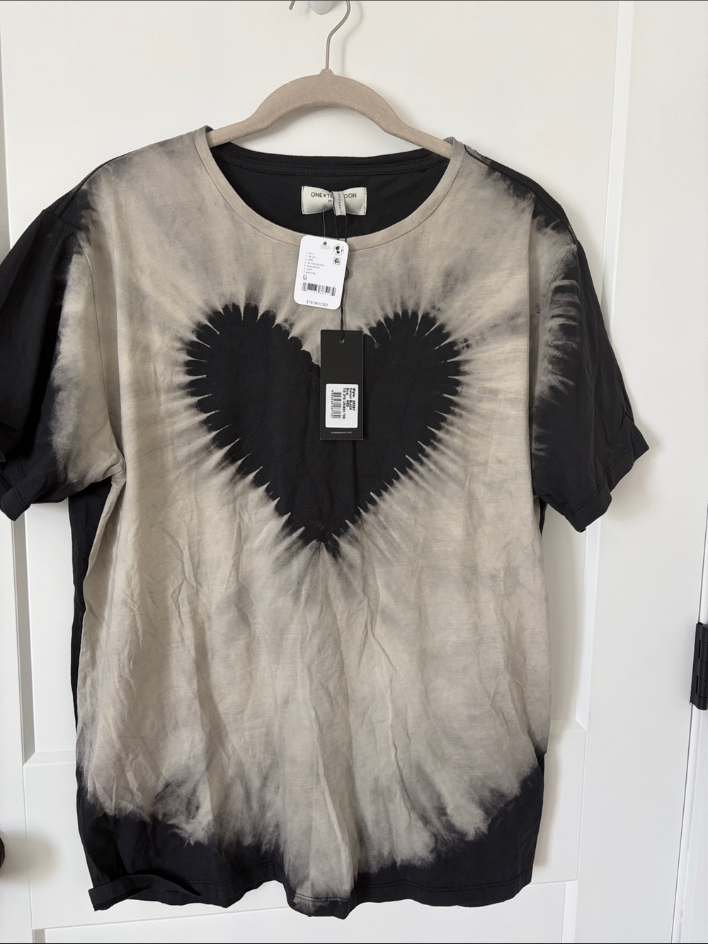 One Teaspoon Black & Beige Heart Tie-Dye Tee